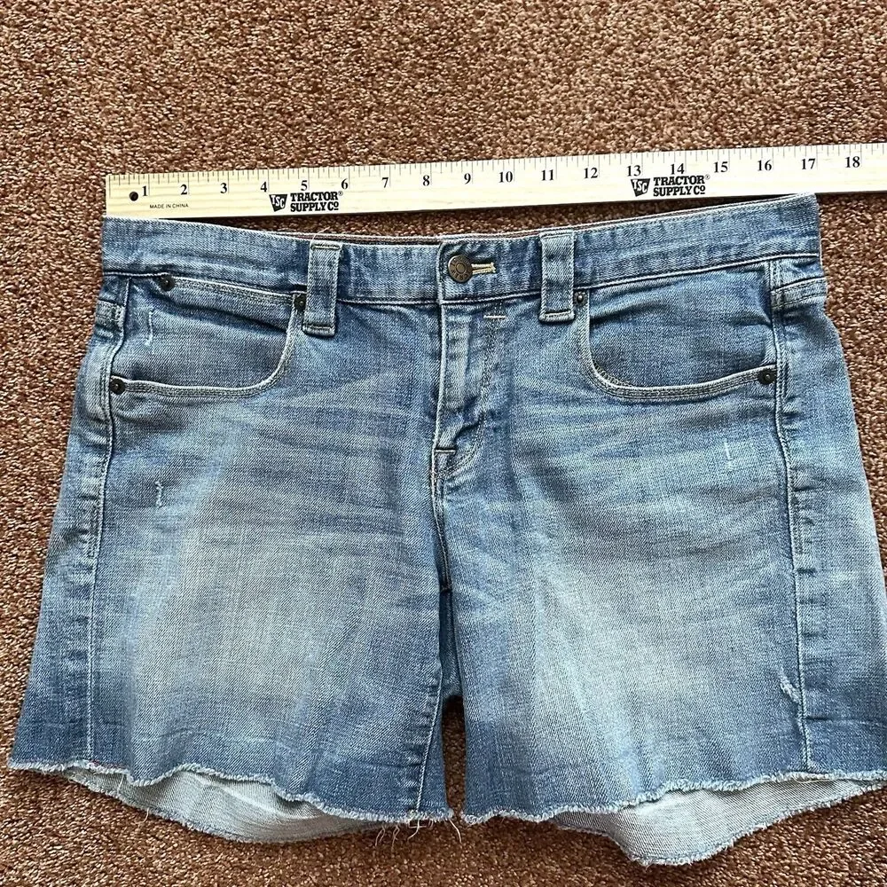 J. Crew Denim Stretch Shorts Womens 6 Distressed Raw Hem Preppy Stretch Grunge